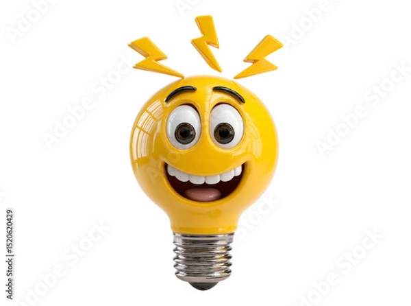 Fototapeta Happy lightbulb emoji idea innovation inspiration creativity, On Transparent Background, Png