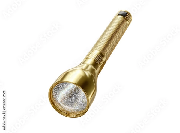 Fototapeta Luxurious gold flashlight illuminating sparkling light, On Transparent Background, Png