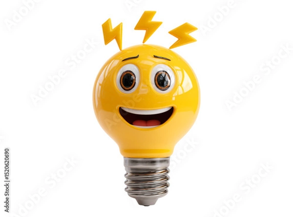 Fototapeta Happy lightbulb emoji idea innovation inspiration bright, On Transparent Background, Png