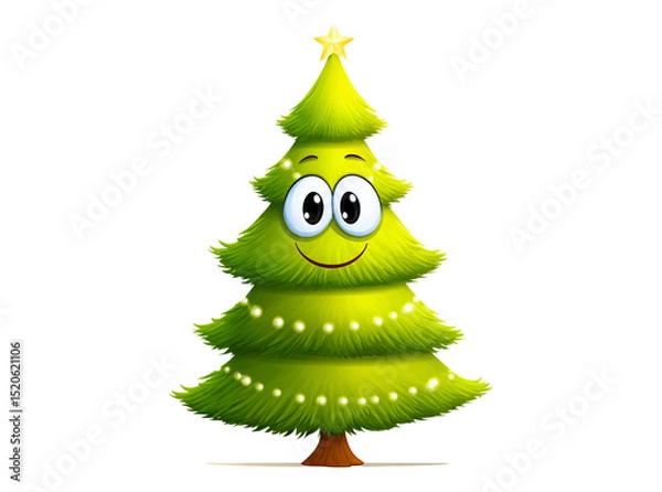 Fototapeta Happy christmas tree cartoon character festive holiday cheer, On Transparent Background, Png