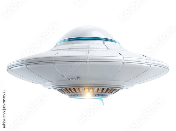 Fototapeta Futuristic white ufo spaceship isolated on black background, On Transparent Background, Png