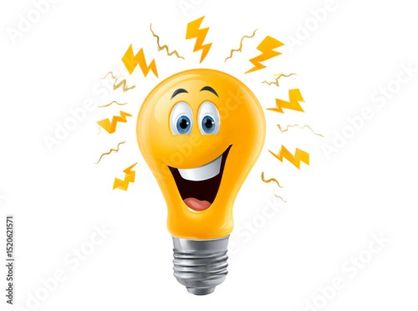 Fototapeta Happy lightbulb idea innovation inspiration creativity, On Transparent Background, Png