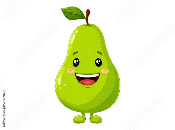Fototapeta Happy cartoon pear character fruit illustration, On Transparent Background, Png