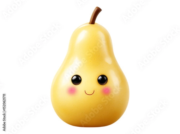 Fototapeta Happy yellow pear cartoon character fruit illustration, On Transparent Background, Png
