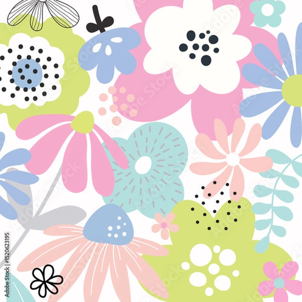 Fototapeta Spring flower background with beautiful. Hand drawn colourful art background design.