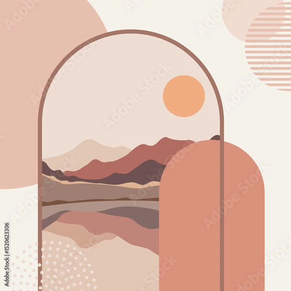 Fototapeta Nature landscape background. Foliage line art drawing with abstract shape.Plant Art design for print, cover, wallpaper, Minimal and natural wall.