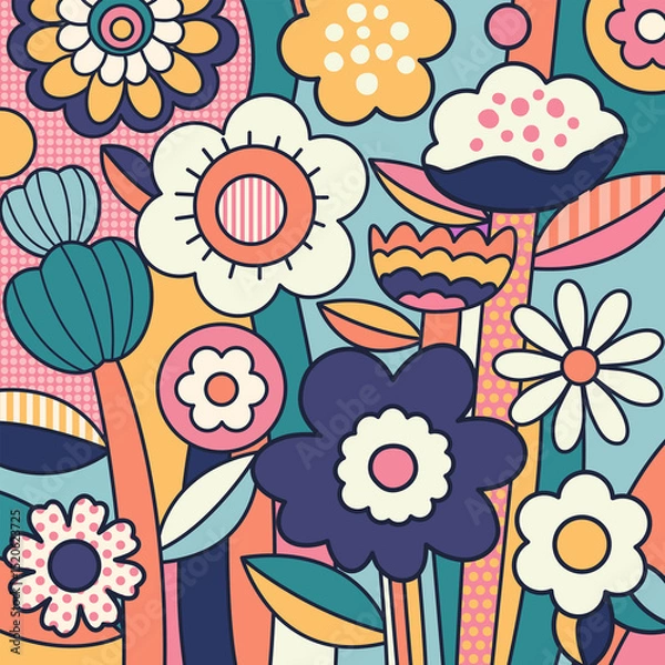 Fototapeta Flower pop-art geometric colourful. Color splash abstract background for design.