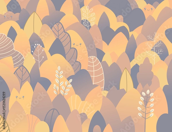 Fototapeta Nature landscape background. Foliage line art drawing with abstract shape.Plant Art design for print, cover, wallpaper, Minimal and natural wall.