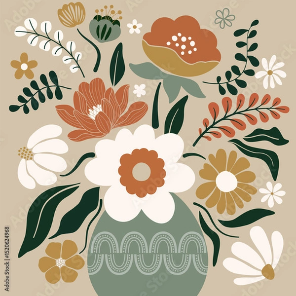 Fototapeta Flower and leaves  ine art drawing with beautiful