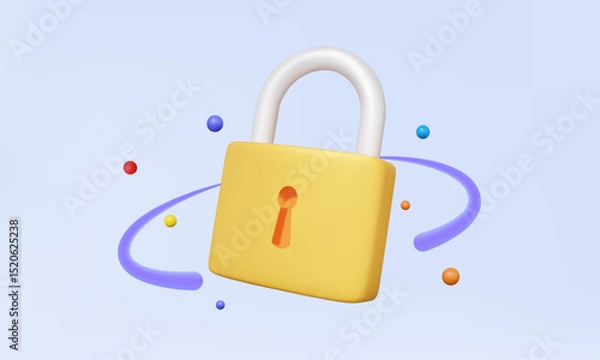 Obraz 3D vector yellow padlock icon floating on pastel background. technology personal security protection privacy symbol password website secret device unlock login. illustration