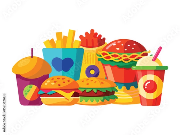 Fototapeta Fast food meal set isolated on white background

