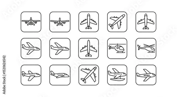 Fototapeta Airplane Icons 15 Line Art Illustrations for Design Projects