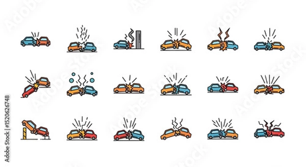 Fototapeta Car Crash Icons 24 Colorful Vector Illustrations of Accidents