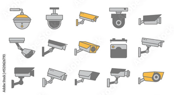 Fototapeta Security Camera Icons Vector Illustration Set of CCTV Surveillance Equipment