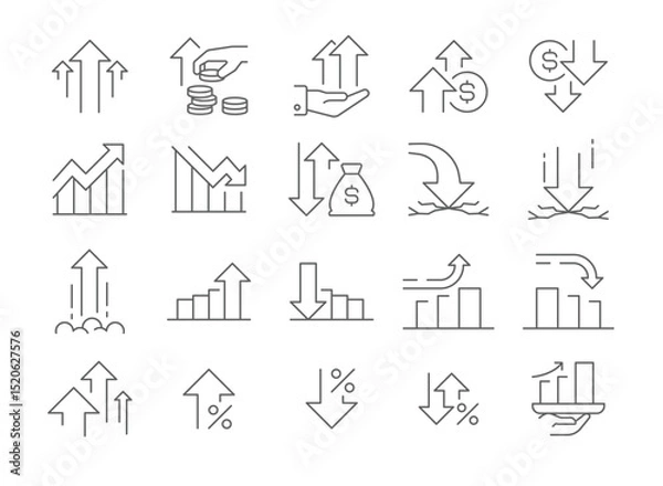 Obraz Growth and Decline line Icon Set. Outline style. Stock Market, Profits, Launches, Financial Movement. Business Themes. Editable Stroke.
