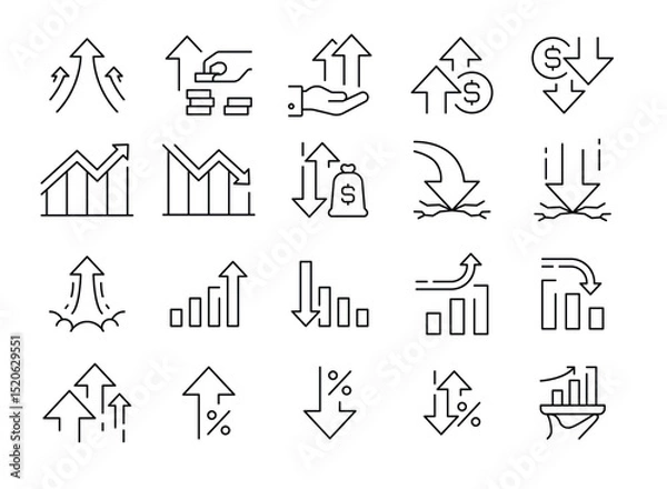 Obraz Growth and Decline line Icon Set. Outline style. Stock Market, Profits, Launches, Financial Movement. Business Themes.