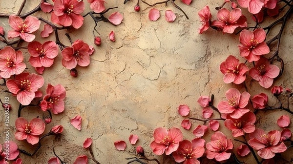Fototapeta Delicate pink blossoms arranged on a textured backdrop.
