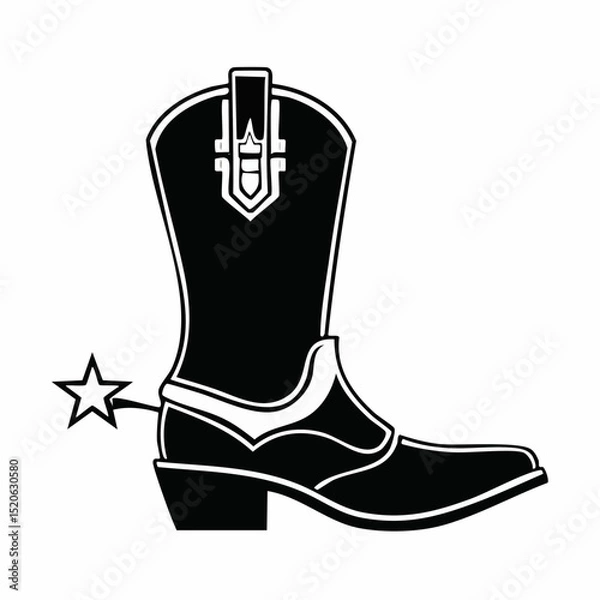 Fototapeta A sharp and elegant outline of a cowboy boot with spur, drawn in a minimal vector format.