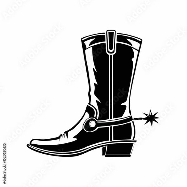 Fototapeta A sharp and elegant outline of a cowboy boot with spur, drawn in a minimal vector format.
