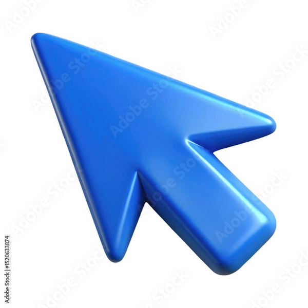 Obraz Blue Computer Mouse Pointer Arrow Icon 3d icon in cartoon plastic style minimal isolated on transparent white background, clipping path