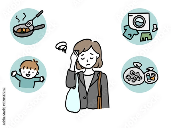 Obraz 働く女性　帰宅後の家事育児