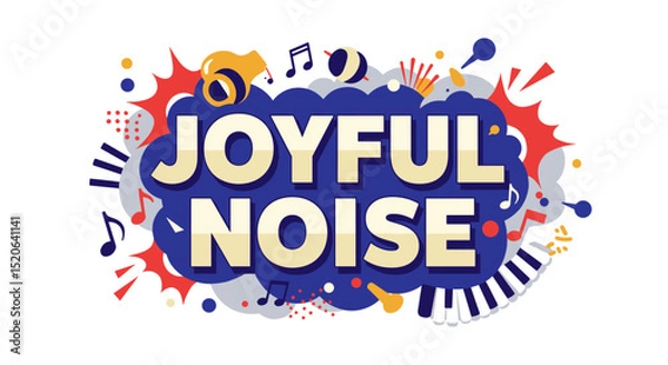 Fototapeta JOYFUL NOISE. Colorful musical illustration with instruments and notes. Fun and energetic vector art for celebration and events.