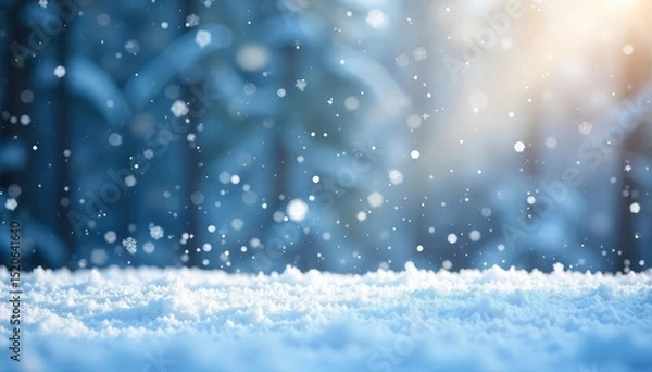 Fototapeta Large snowflakes gently fall on a tranquil winter landscape, blanketing the ground in a pristine layer of white Perfect for holiday or winter themes , december, holiday, winter