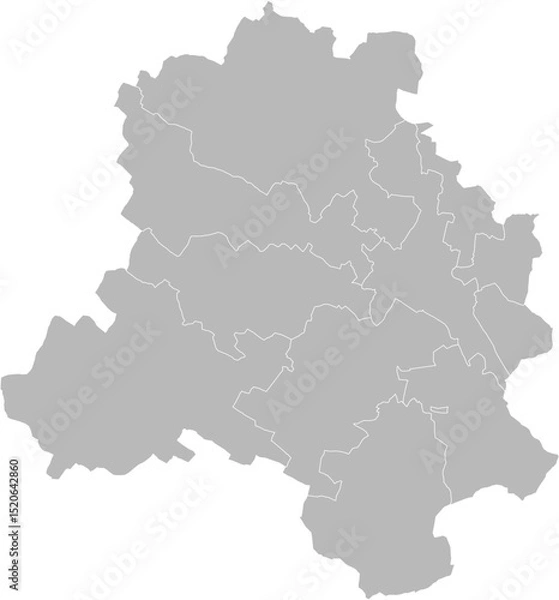 Obraz Delhi, India – administrative vector map with district boundaries (Web Mercator projection, PPT-compatible & fully editable)
