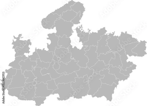 Obraz Madhya Pradesh, India – administrative vector map with district boundaries (Web Mercator projection, PPT-compatible & fully editable)