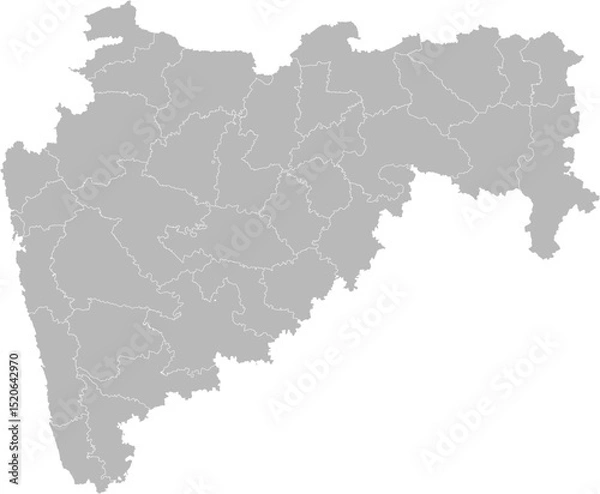 Obraz Maharashtra, India – administrative vector map with district boundaries (Web Mercator projection, PPT-compatible & fully editable)