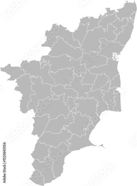 Obraz Tamil Nadu, India – administrative vector map with district boundaries (Web Mercator projection, PPT-compatible & fully editable)