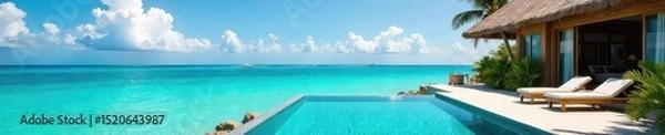 Obraz Sun-drenched beachfront villa with infinity pool overlooking turquoise ocean Private oasis, ultimate relaxation, escape to paradise Perfect luxury getaway , serene, water