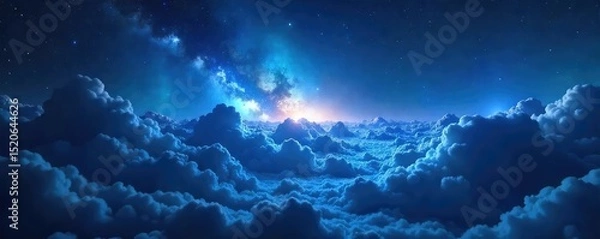 Obraz Vast expanse of ethereal blue nebula, swirling cosmic dust and gas clouds illuminated by distant stars Perfect for science fiction, fantasy, or astronomy projects , dark nebula, otherworldly