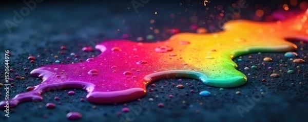 Obraz Vibrant rainbow-hued fuel spills across a dark surface, creating an abstract, almost artistic pattern The glossy texture contrasts beautifully with the deep background , spectrum, abstract art