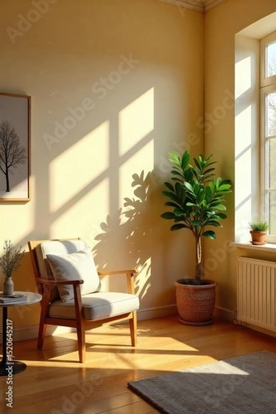 Obraz Warm, inviting interior space with natural light streaming through a window, creating a welcoming atmosphere Perfect for home decor, real estate, or lifestyle blogs , peaceful, entryway