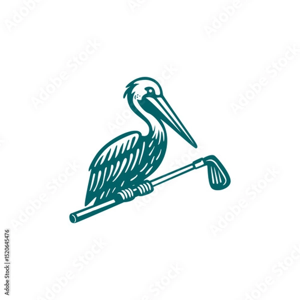 Fototapeta pelican gripping golf stick logo design for golf sport club