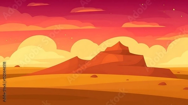 Fototapeta Desert landscape with beautiful red sky
