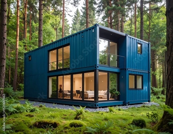 Fototapeta Modern container home in a forest