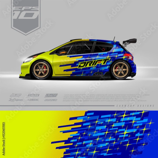 Fototapeta Racing car wrap design vector. Graphic abstract stripe racing background kit designs for wrap vehicle, race car, rally, adventure and livery. Full vector eps 10	
