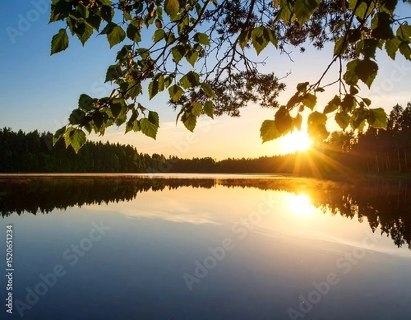 Fototapeta Sunrise over a tranquil lake