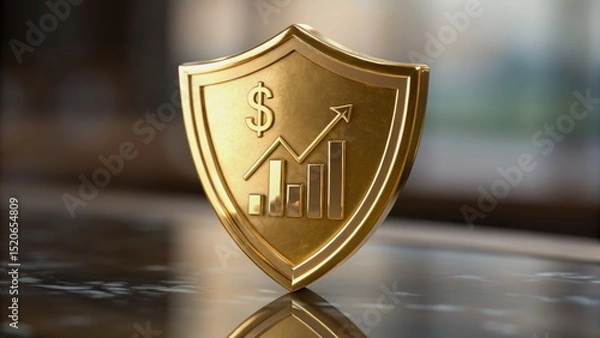 Fototapeta A golden shield with a dollar sign and upward trending graph symbolizes financial protection and growth.