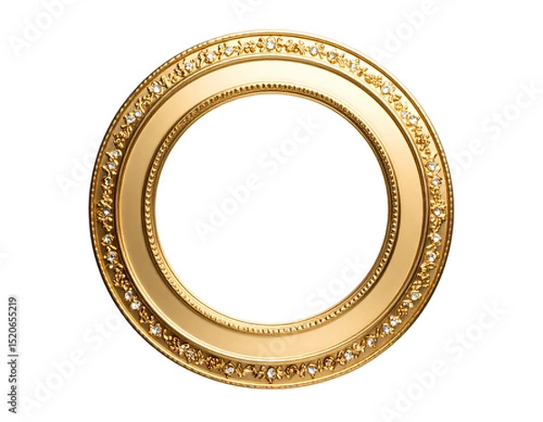 Fototapeta A golden decorative circular frame. A symbol of elegance and style isolated on transparent background.