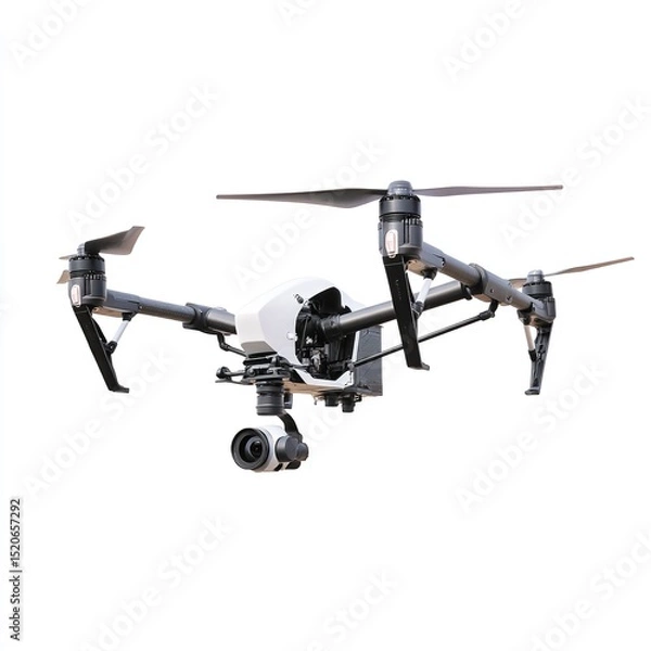 Fototapeta Drone photography aerial videography unmanned vehicle system quadcopter isolated white background professional 4k