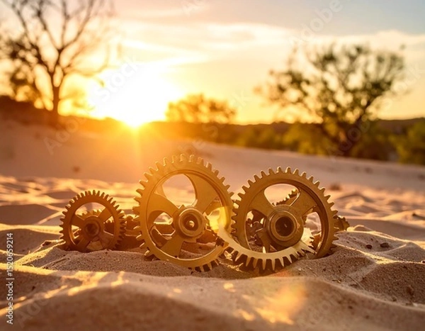 Fototapeta Golden gears in desert sunset (3)