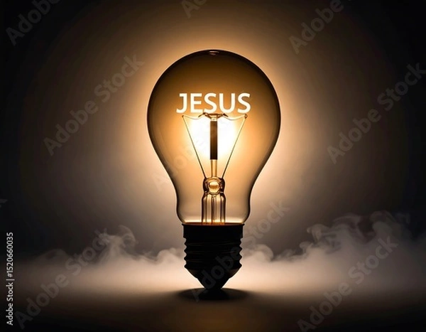 Fototapeta Illuminated lightbulb with word Jesus