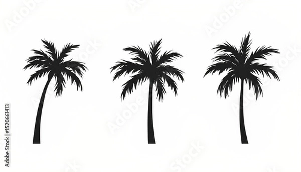 Fototapeta Three tropical palm tree silhouettes isolated on white background vacation concept