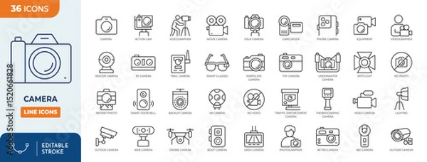 Obraz Camera line editable icon set. Editable stroke. Vector illustration	
