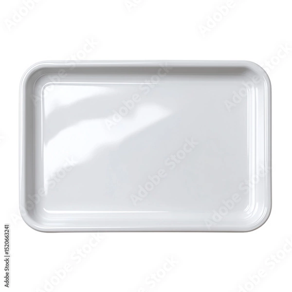 Fototapeta A simple close up shot of an empty white rectangular tray isolated against a white background plain studio shot