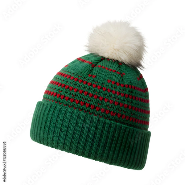 Obraz Green Knit Beanie with Pom Pom transparent background