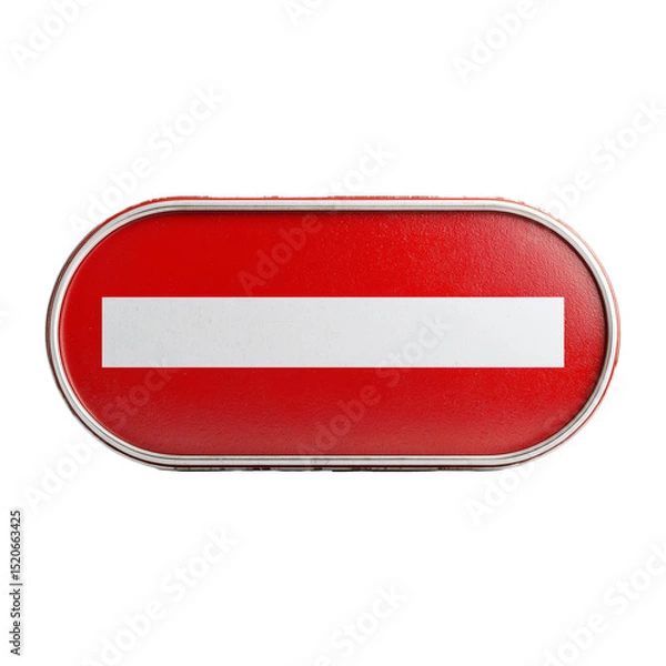 Fototapeta A close up shot of a red and white no entry sign with a silver border isolated on white background